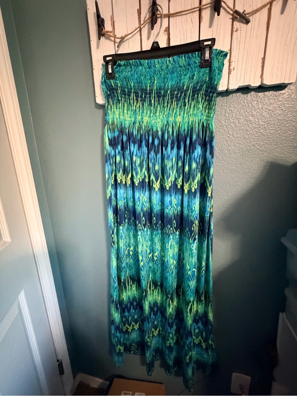 Faded Glory Aqua and Teal Patterned Maxi Skirt or strapless dress